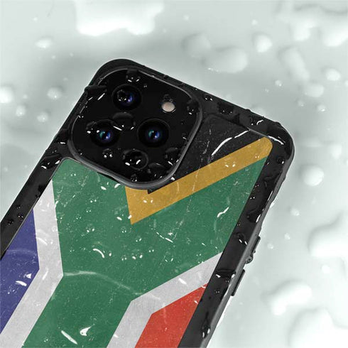 South Africa Flag Distressed iPhone 14 Pro Waterproof Case